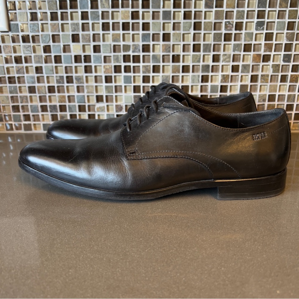 Hugo Boss Mitano Black Leather Lace Up Derby Oxford Dress Shoes 8.5